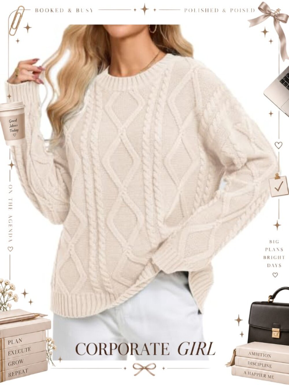 Cable Knit Sweater Women's Chunky Pullover Crewneck Loose Fit